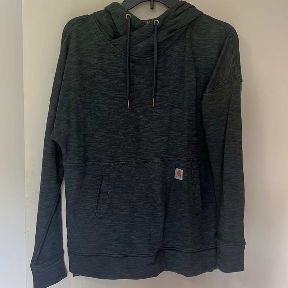 Carhartt Hoodie Heathered Dark Green Size SM (4-6) Relaxed Fit